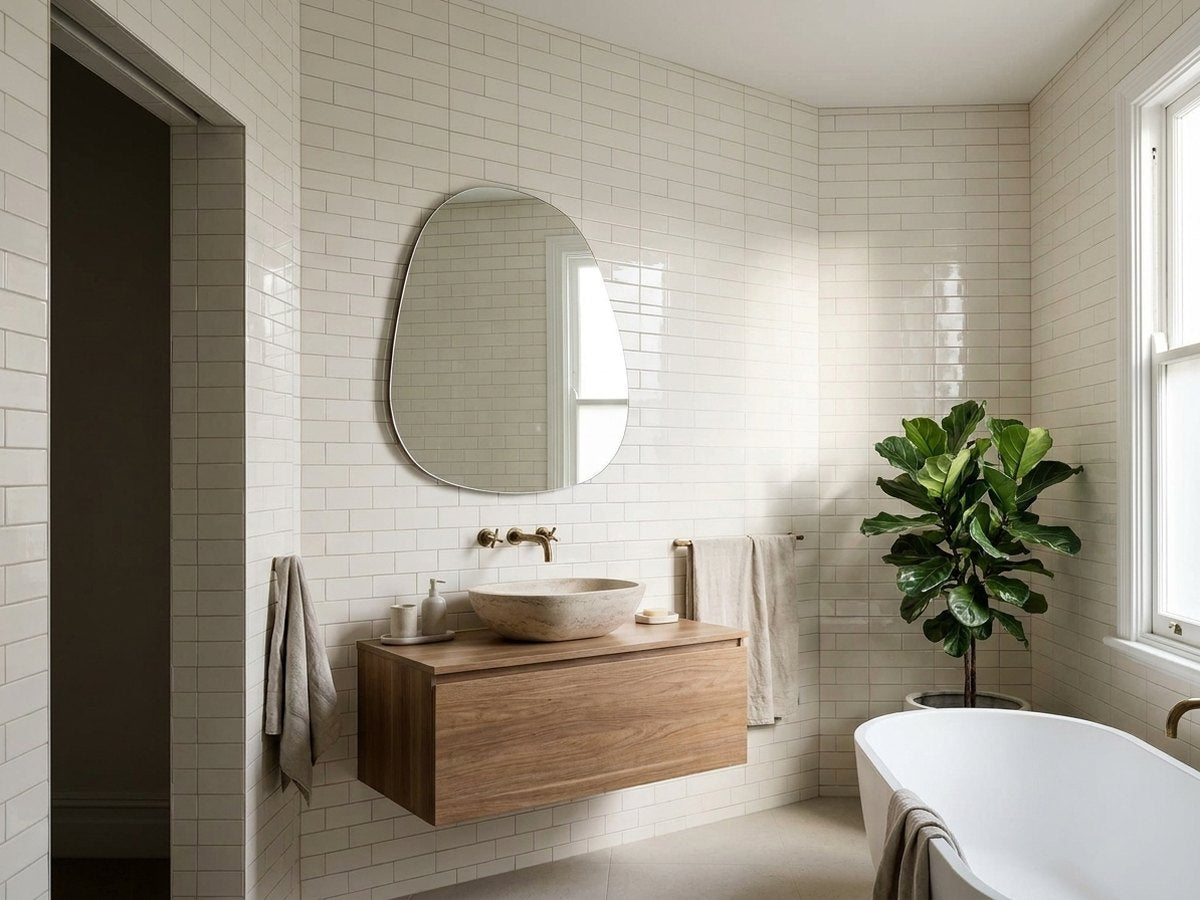 Bega White Cushion Edge Gloss 75x150 tiles in a room