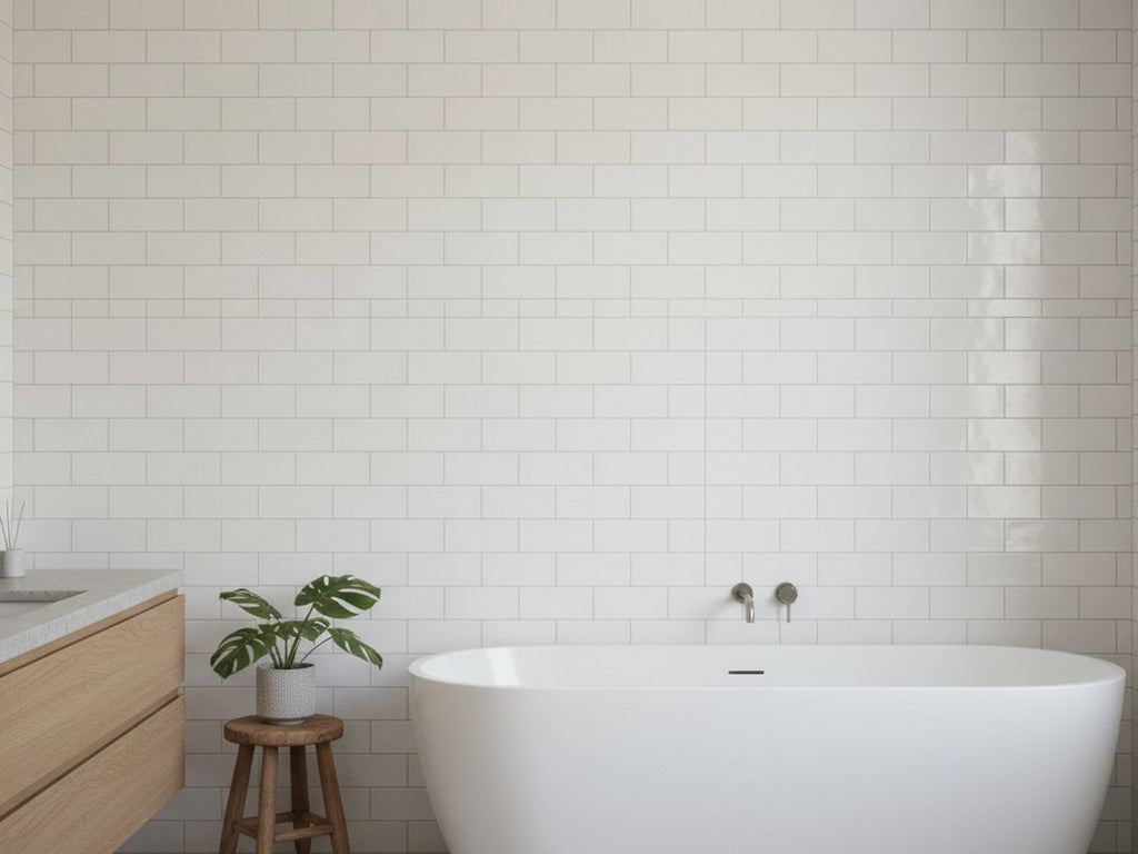 Bega White Bevelled Gloss 100x200 tiles in a room