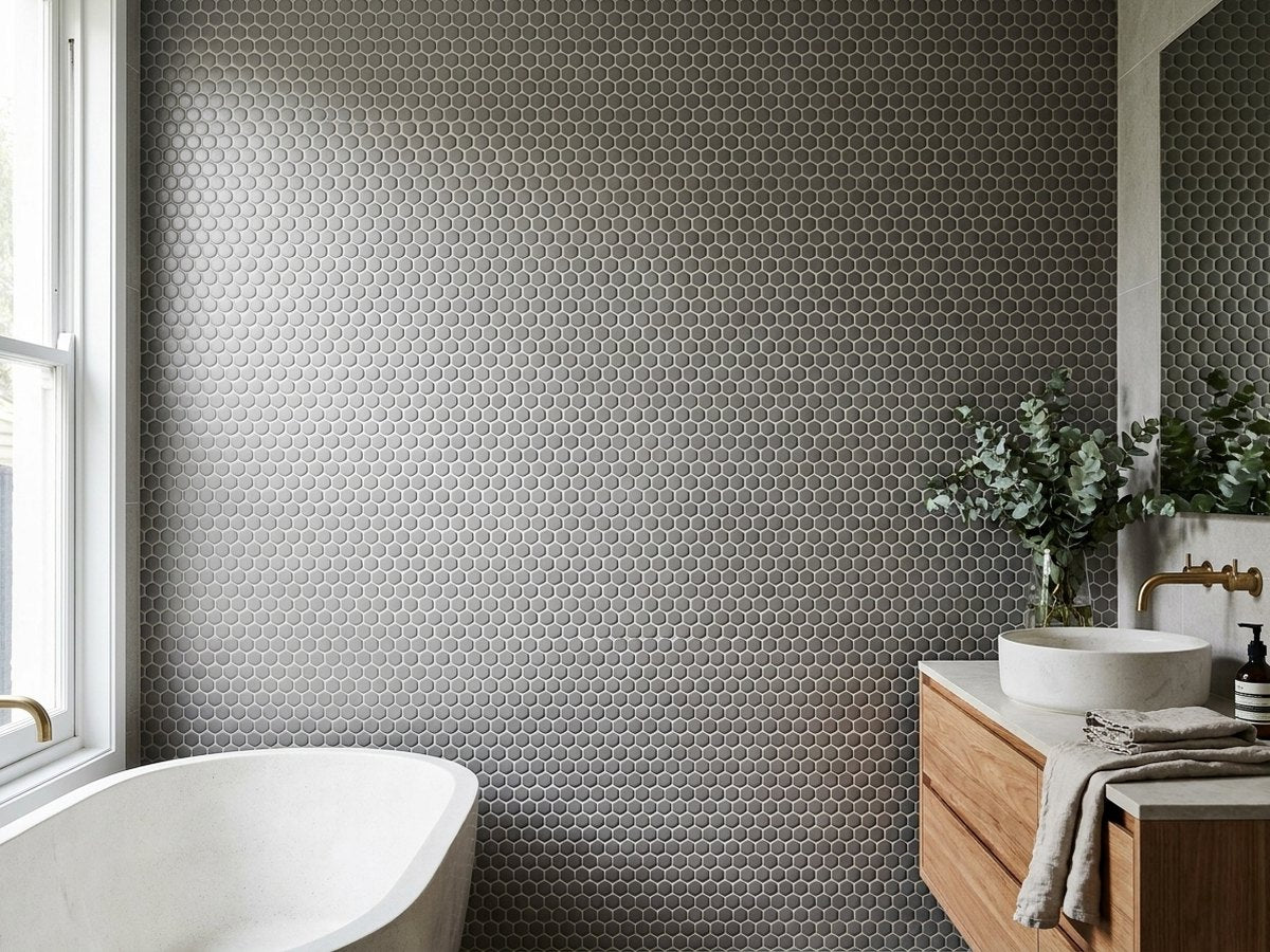 Penny Chrome Matt Mosaic Sheet 290x290 tiles in a room