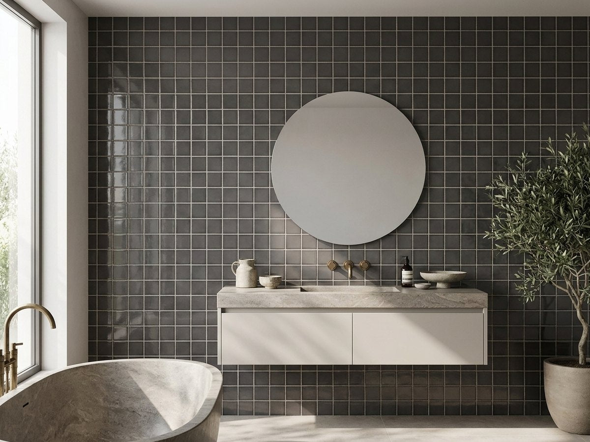 Pool Sorrento Charcoal Gloss 48x48 Mosaic tiles in a room