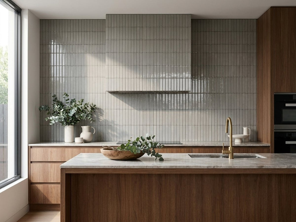 Wabisabi Finger Grey Glazed 22x147 Finger Mosaic tiles in a room