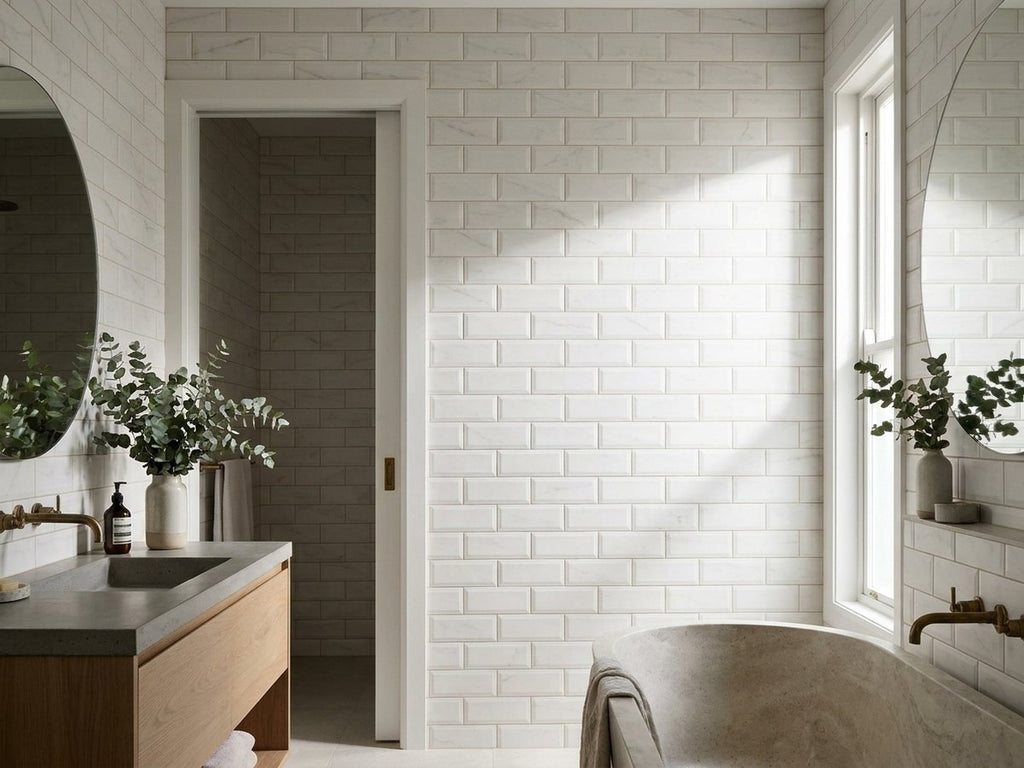 Bevelled Carrara Matt 75x300 tiles in a room