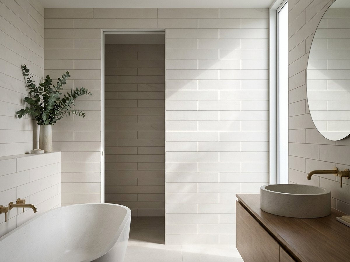 Carrara Plain Matt 75x300 tiles in a room