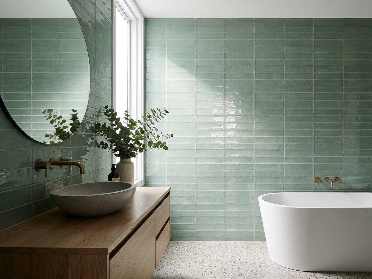 Masia Jade Gloss 75x300 tiles in a room