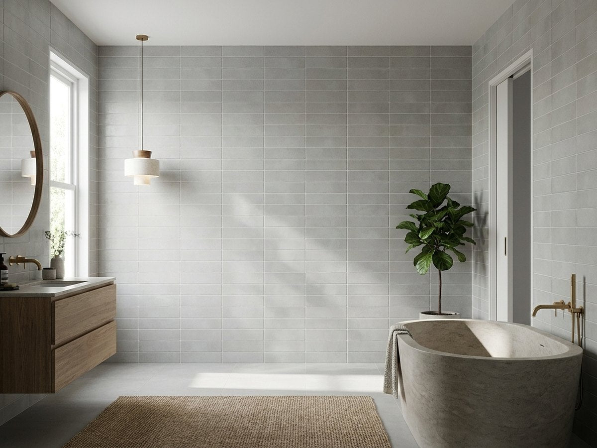Lava Storm Grey Matt 65x200 tiles in a room