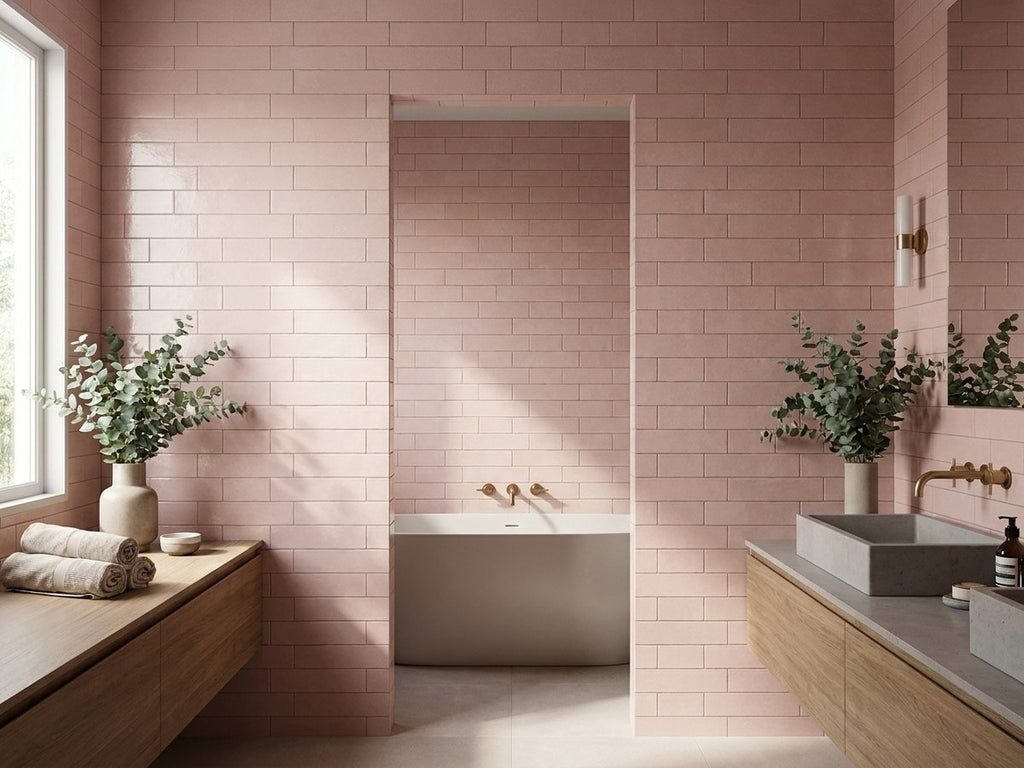Lava Coral Pink Matt 65x200 tiles in a room