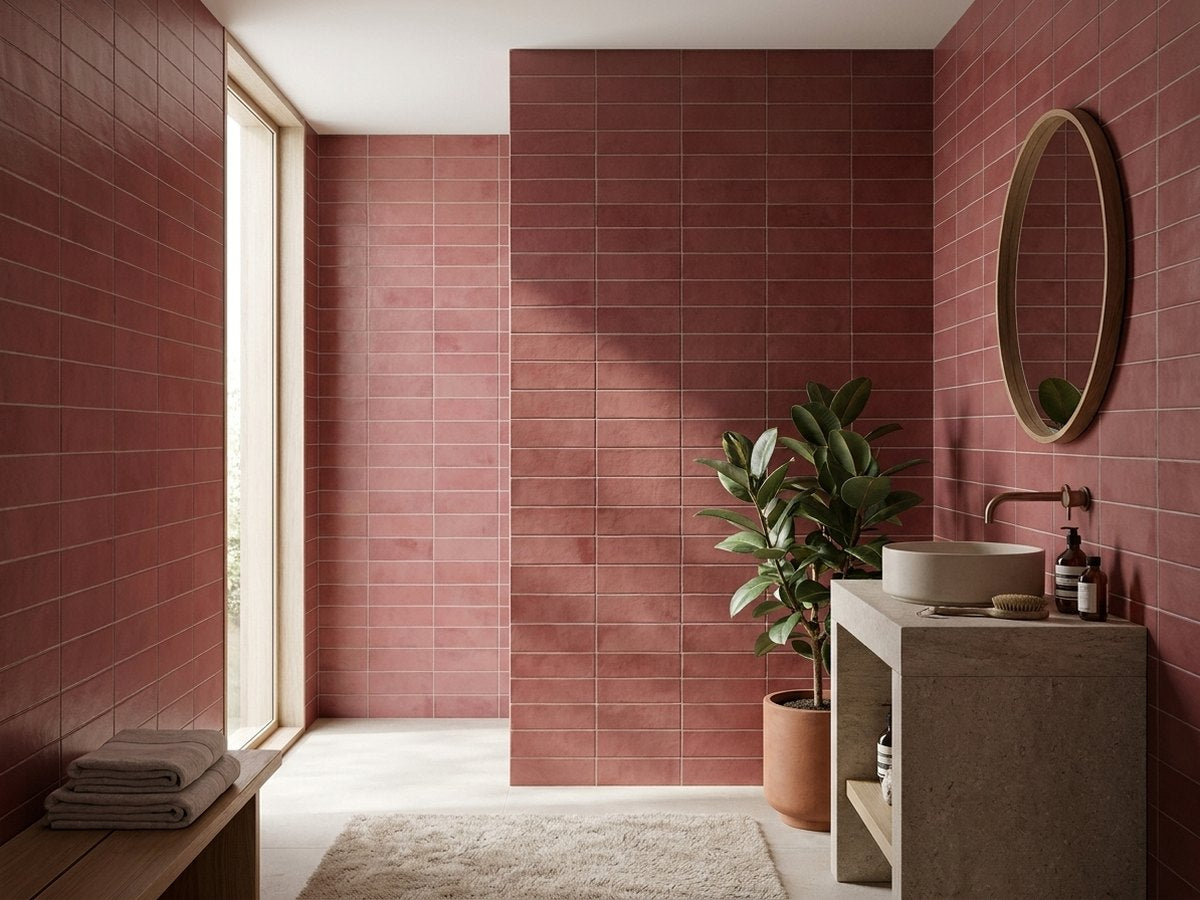 Lava Burgundy Matt 65x200 tiles in a room