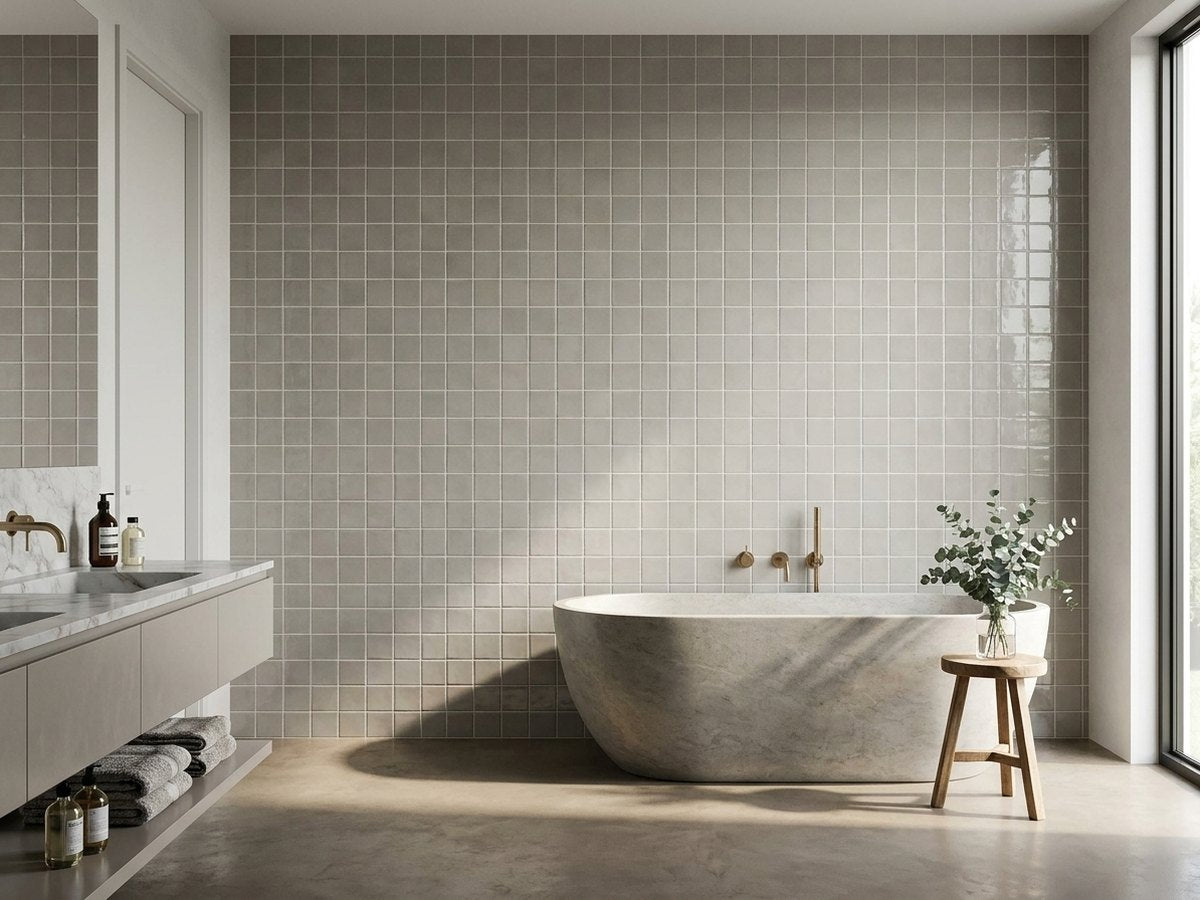 Town Silver Mist Gloss 132x132 tiles in a room