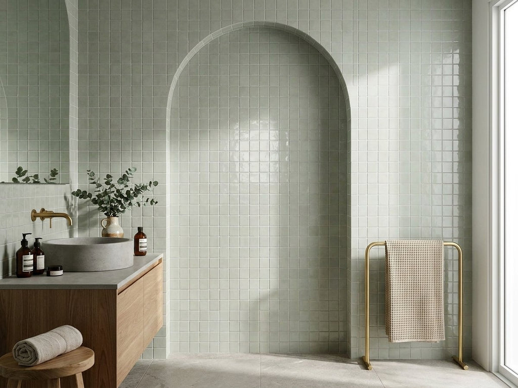 Town Mint Gloss 132x132 tiles in a room