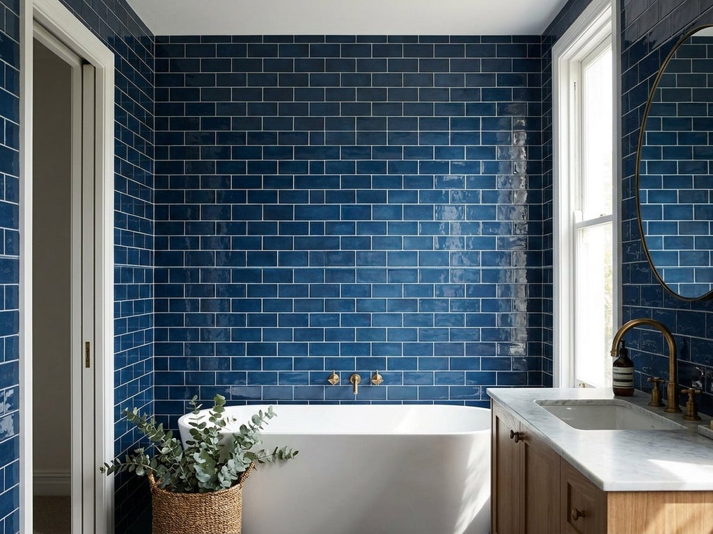 Town Royal Blue Gloss 65x200 tiles in a room