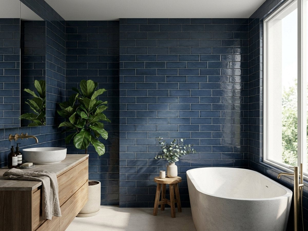 Babele Oltremare Blue Gloss 65x200 tiles in a room