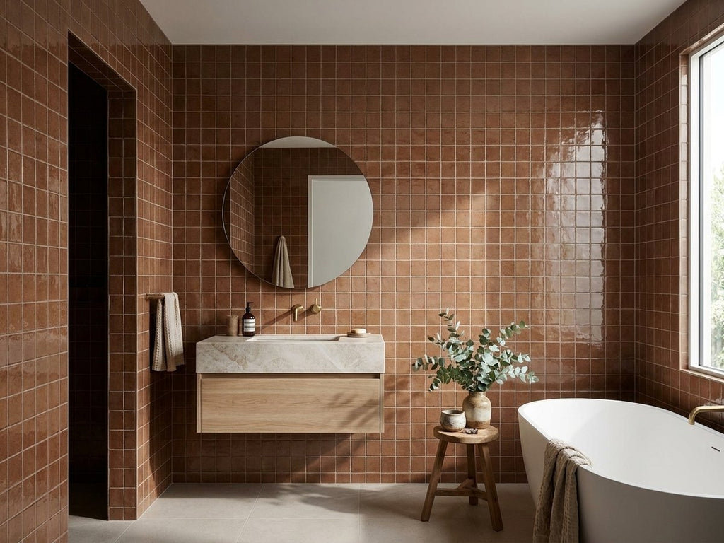 Blocchi Cotto Mattone Square Gloss 100x100 tiles in a room