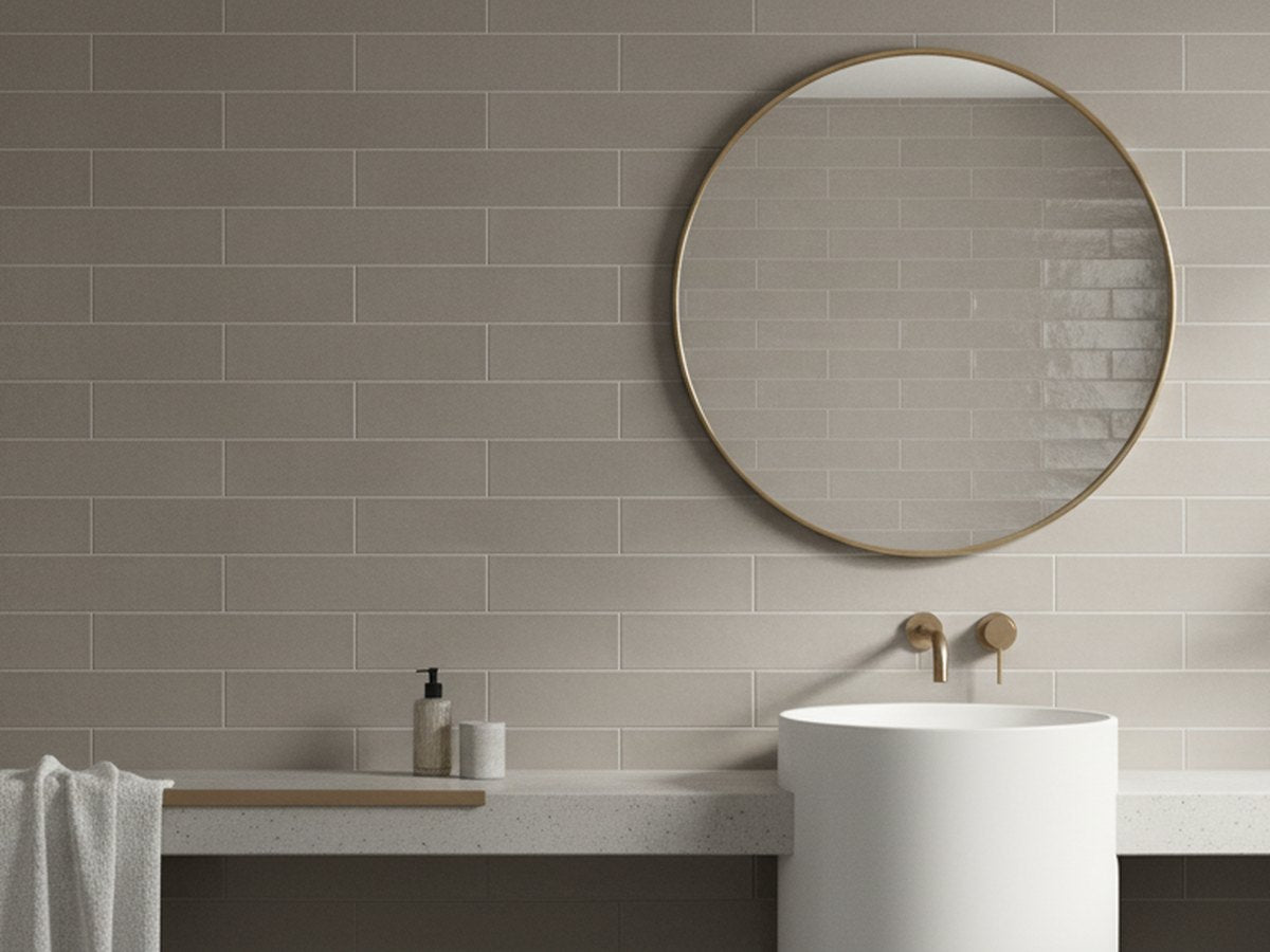 Scatto Cemento Grey Satin 100x300 tiles in a room