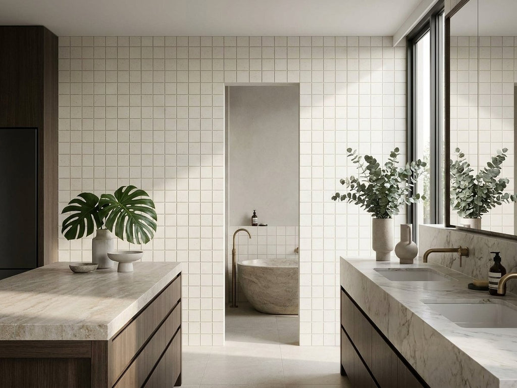 Unglazed White Speckle Matt 48x48 Mosaic tiles in a room