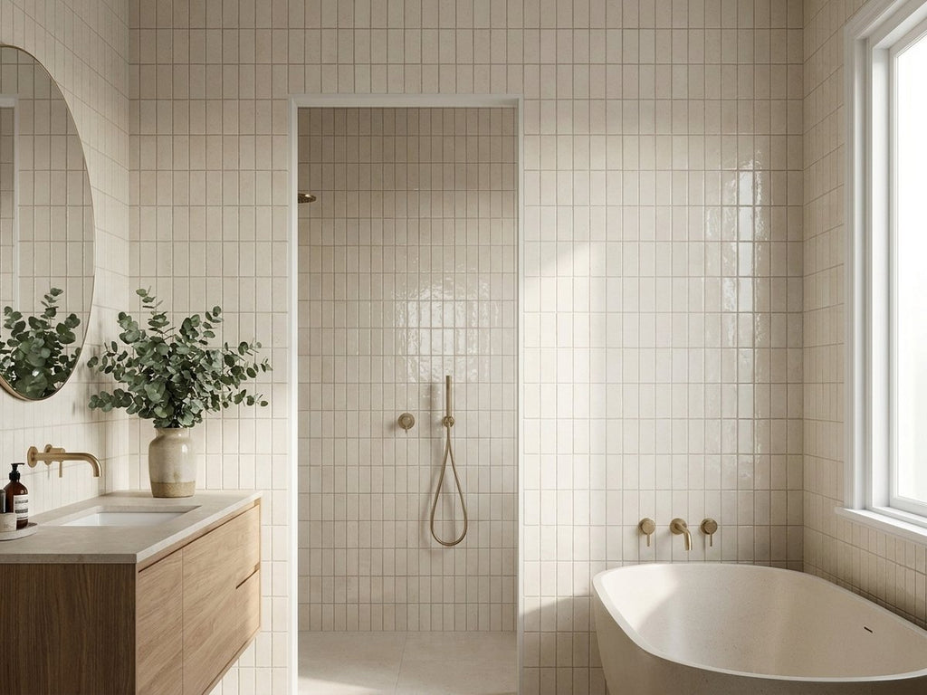 Sabil Flour Gloss 50x150 tiles in a room