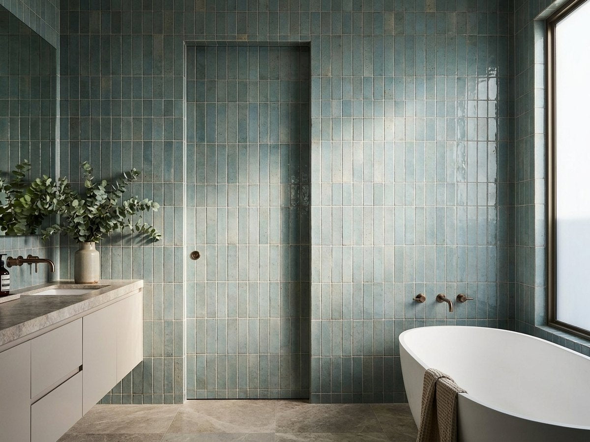 Sabil Cloud Gloss 50x150 tiles in a room