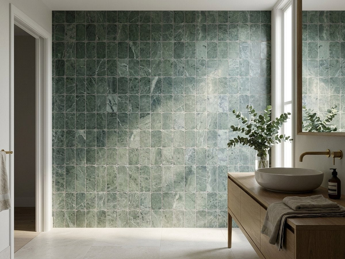 Stone Arc Dark Green Honed 50x100 Mosaic tiles in a room