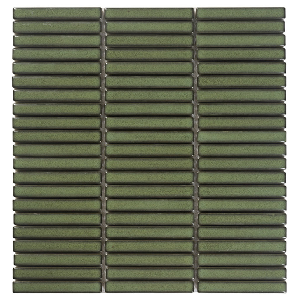 Shiki Sticks Green Stone Porcelain Glazed 12x92 Finger Mosaic tile