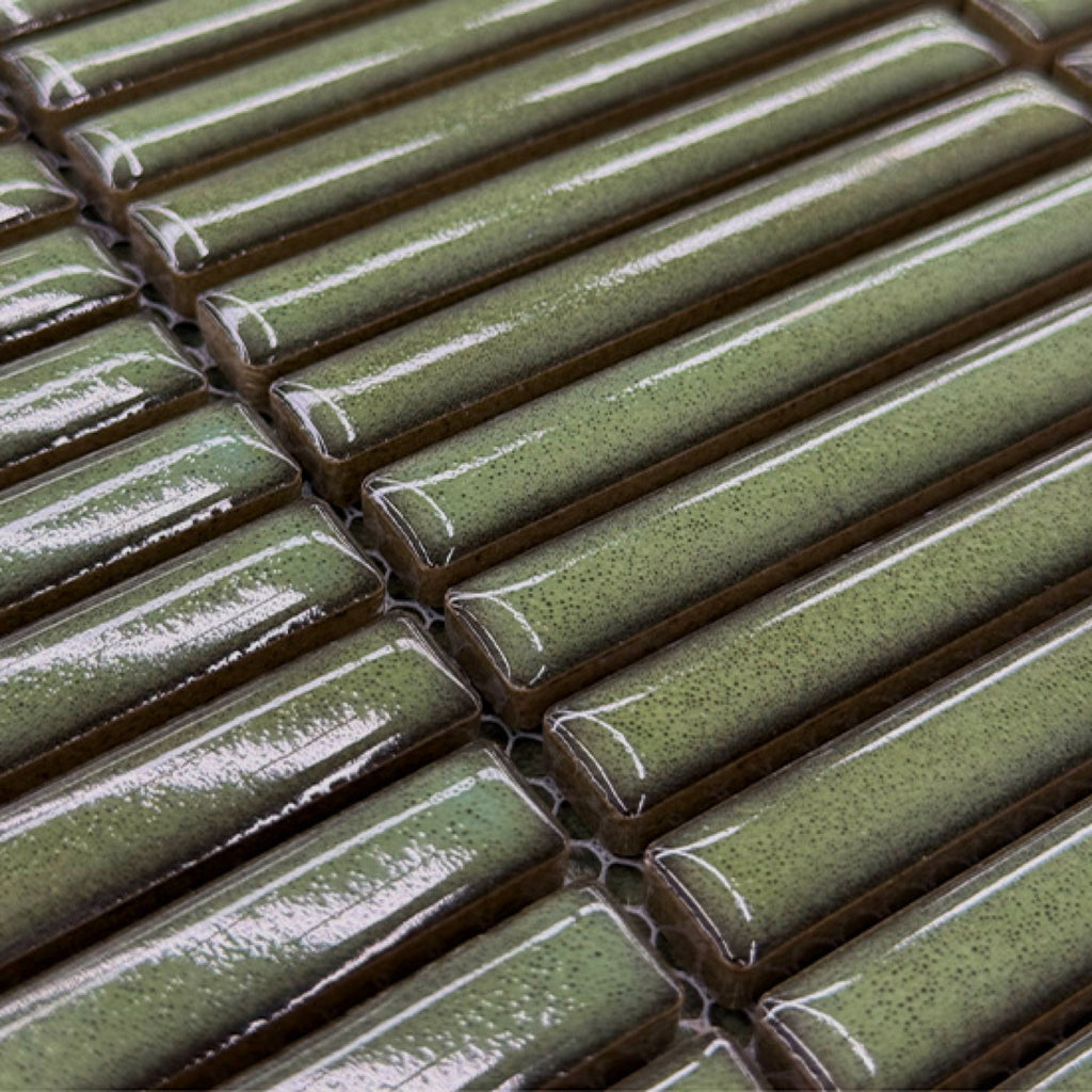 Shiki Sticks Green Stone Porcelain Glazed 12x92 Finger Mosaic tile