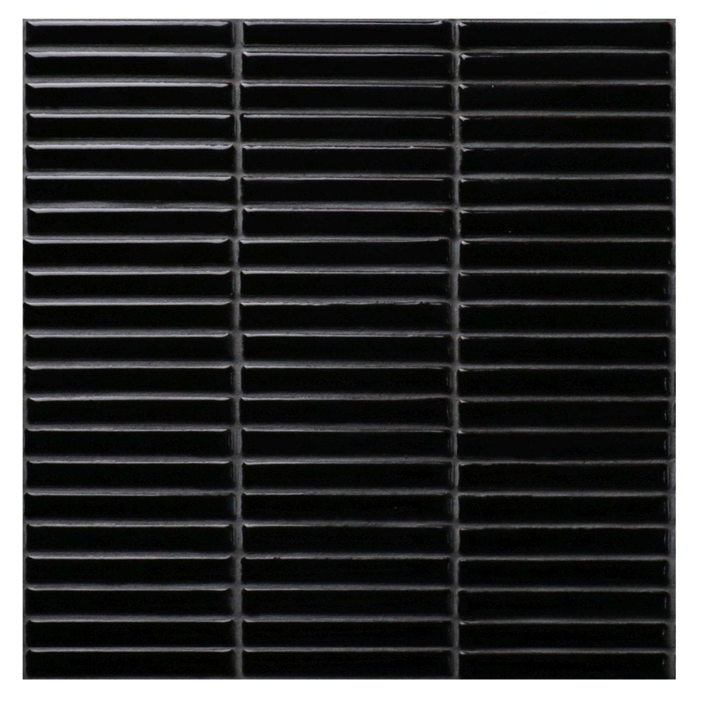 Stackbond Finger Black Gloss 12x92 Finger Mosaic tile