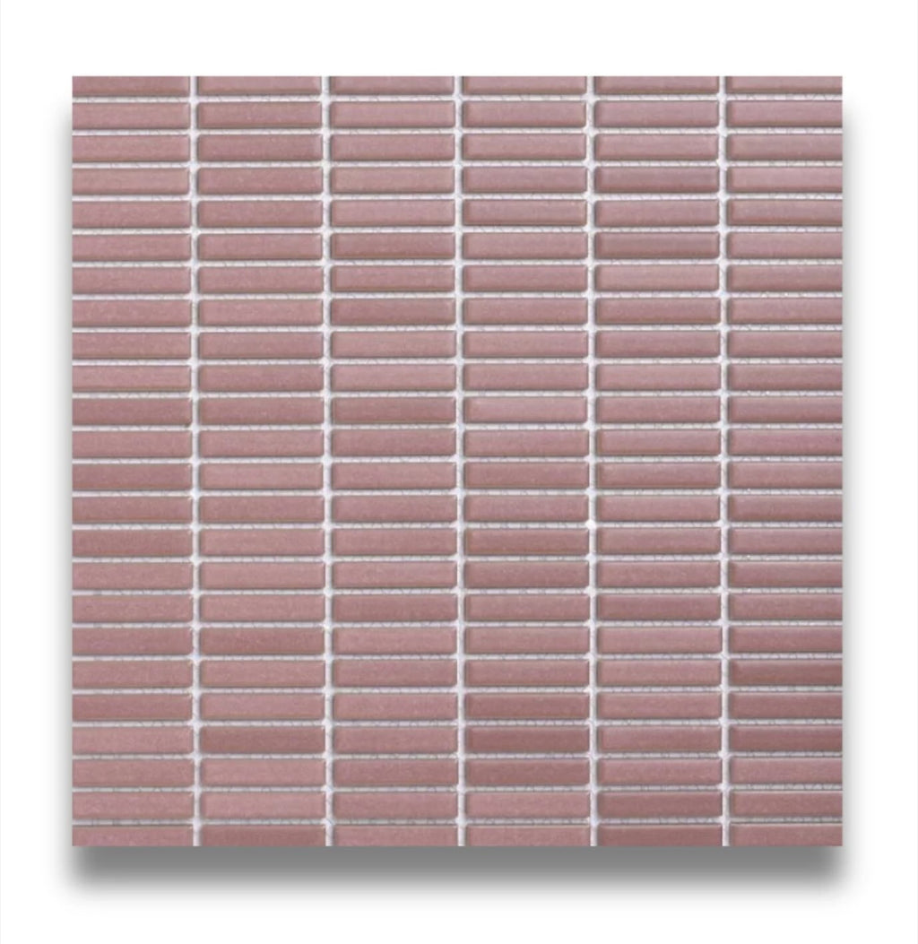 Tomo Dust Pink Satin 9.5x47 Finger Mosaic tiles in a room