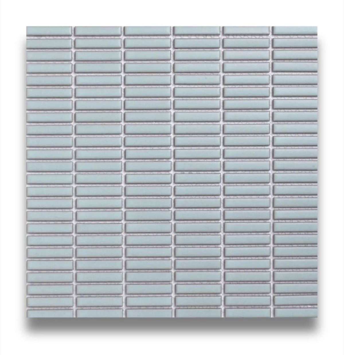 Tomo Powder Blue Satin 9.5x47 Finger Mosaic tiles in a powder