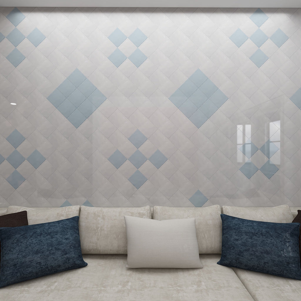 White Handmade Wavy Gloss 150x150 tiles in a room