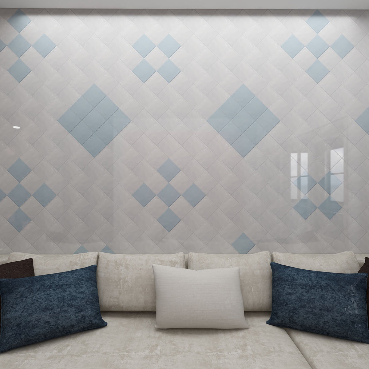 White Handmade Wavy Gloss 150x150 tiles in a room